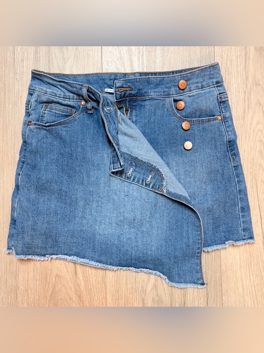 Energie Blue Denim Asymmetric Button Mini Skirt